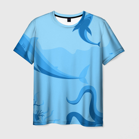 Мужская футболка 3D с принтом МоРское Дно с Акулами в Курске, 100% полиэфир | прямой крой, круглый вырез горловины, длина до линии бедер | акула | лето | море | морские жители | рыбы