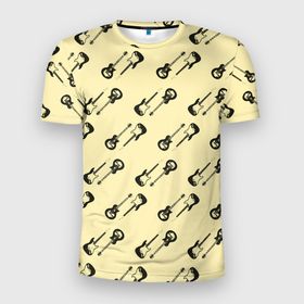 Мужская футболка 3D Slim с принтом ЭлеКтро ГиТары в Петрозаводске, 100% полиэстер с улучшенными характеристиками | приталенный силуэт, круглая горловина, широкие плечи, сужается к линии бедра | гитара | музыка | рок | топ | электричество
