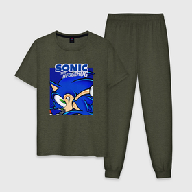 Мужская пижама хлопок с принтом Sonic Adventure | Sonic , 100% хлопок | брюки и футболка прямого кроя, без карманов, на брюках мягкая резинка на поясе и по низу штанин
 | sonic | sonic the hedgehog | ёж соник | ёжик соник | соник