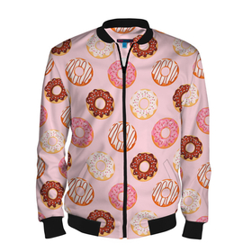 Мужской бомбер 3D с принтом Pink donuts в Петрозаводске, 100% полиэстер | застегивается на молнию, по бокам два кармана без застежек, по низу бомбера и на воротнике - эластичная резинка | Тематика изображения на принте: confetti | donut | donuts | glaze | pink | powder | shugar | sweet | глазурь | конфетти | пончик | пончики | пудра | розовый | сахар | сладкий
