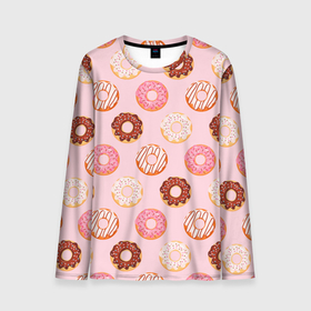 Мужской лонгслив 3D с принтом Pink donuts в Санкт-Петербурге, 100% полиэстер | длинные рукава, круглый вырез горловины, полуприлегающий силуэт | Тематика изображения на принте: confetti | donut | donuts | glaze | pink | powder | shugar | sweet | глазурь | конфетти | пончик | пончики | пудра | розовый | сахар | сладкий