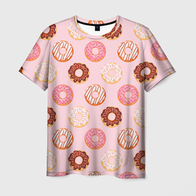 Мужская футболка 3D с принтом Pink donuts в Петрозаводске, 100% полиэфир | прямой крой, круглый вырез горловины, длина до линии бедер | Тематика изображения на принте: confetti | donut | donuts | glaze | pink | powder | shugar | sweet | глазурь | конфетти | пончик | пончики | пудра | розовый | сахар | сладкий