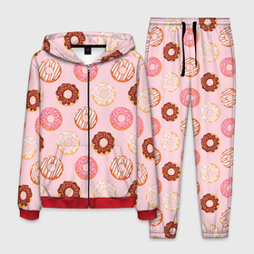 Мужской костюм 3D с принтом Pink donuts в Санкт-Петербурге, 100% полиэстер | Манжеты и пояс оформлены тканевой резинкой, двухслойный капюшон со шнурком для регулировки, карманы спереди | confetti | donut | donuts | glaze | pink | powder | shugar | sweet | глазурь | конфетти | пончик | пончики | пудра | розовый | сахар | сладкий
