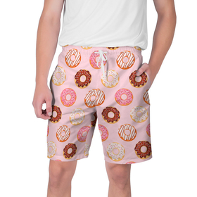 Мужские шорты 3D с принтом Pink donuts в Кировске,  полиэстер 100% | прямой крой, два кармана без застежек по бокам. Мягкая трикотажная резинка на поясе, внутри которой широкие завязки. Длина чуть выше колен | Тематика изображения на принте: confetti | donut | donuts | glaze | pink | powder | shugar | sweet | глазурь | конфетти | пончик | пончики | пудра | розовый | сахар | сладкий