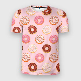 Мужская футболка 3D Slim с принтом Pink donuts в Петрозаводске, 100% полиэстер с улучшенными характеристиками | приталенный силуэт, круглая горловина, широкие плечи, сужается к линии бедра | confetti | donut | donuts | glaze | pink | powder | shugar | sweet | глазурь | конфетти | пончик | пончики | пудра | розовый | сахар | сладкий