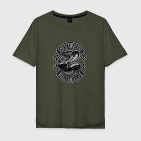 Мужская футболка хлопок Oversize с принтом Cobra Kai Logo в Белгороде, 100% хлопок | свободный крой, круглый ворот, “спинка” длиннее передней части | cobra | cobra kai | kai | netflix | no mercy | strike first | strike hard | кай | кобра | кобра кай