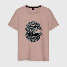 Мужская футболка хлопок с принтом Cobra Kai Logo в Екатеринбурге, 100% хлопок | прямой крой, круглый вырез горловины, длина до линии бедер, слегка спущенное плечо. | cobra | cobra kai | kai | netflix | no mercy | strike first | strike hard | кай | кобра | кобра кай