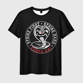 Мужская футболка 3D с принтом Кобра Кай   Cobra Kai в Санкт-Петербурге, 100% полиэфир | прямой крой, круглый вырез горловины, длина до линии бедер | american | cobra kai | emblem | karate | logo | martial arts | snake | television series | американский | боевые искусства | змея | карате | кобра кай | логотип | телесериал | эмблема
