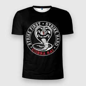 Мужская футболка 3D Slim с принтом Кобра Кай   Cobra Kai , 100% полиэстер с улучшенными характеристиками | приталенный силуэт, круглая горловина, широкие плечи, сужается к линии бедра | american | cobra kai | emblem | karate | logo | martial arts | snake | television series | американский | боевые искусства | змея | карате | кобра кай | логотип | телесериал | эмблема