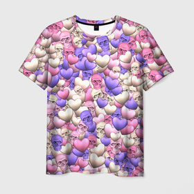 Мужская футболка 3D с принтом Сердечки черепушки в Тюмени, 100% полиэфир | прямой крой, круглый вырез горловины, длина до линии бедер | 14 февраля | день святого валентина | любовь | паттерн | сердечки | сердце | скелет | череп
