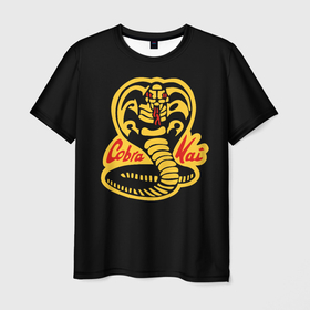 Мужская футболка 3D с принтом Cobra Kai   Кобра Кай. в Новосибирске, 100% полиэфир | прямой крой, круглый вырез горловины, длина до линии бедер | Тематика изображения на принте: keep calm and sweep the leg | американский | боевые искусства | змея | карате | кобра кай | логотип | телесериал | эмблема