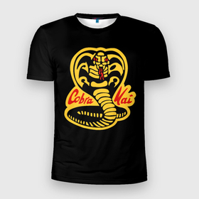 Мужская футболка 3D Slim с принтом Cobra Kai   Кобра Кай. в Кировске, 100% полиэстер с улучшенными характеристиками | приталенный силуэт, круглая горловина, широкие плечи, сужается к линии бедра | keep calm and sweep the leg | американский | боевые искусства | змея | карате | кобра кай | логотип | телесериал | эмблема