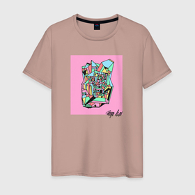 Мужская футболка хлопок с принтом Pink Maze в Санкт-Петербурге, 100% хлопок | прямой крой, круглый вырез горловины, длина до линии бедер, слегка спущенное плечо. | Тематика изображения на принте: арт | графика | лабиринт | рисунок | розовый