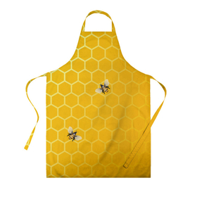 Фартук 3D с принтом Любишь мед, люби и пчелок в Новосибирске, 100% полиэстер | общий размер — 65 х 85 см, ширина нагрудника — 26 см, горловина — 53 см, длина завязок — 54 см, общий обхват в поясе — 173 см. Принт на завязках и на горловине наносится с двух сторон, на основной части фартука — только с внешней стороны | мед | насекомые | пчелки | пчелы | соты | шестиугольники