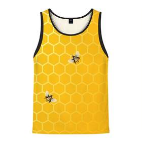 Мужская майка 3D с принтом Любишь мед, люби и пчелок в Екатеринбурге, 100% полиэстер | круглая горловина, приталенный силуэт, длина до линии бедра. Пройма и горловина окантованы тонкой бейкой | мед | насекомые | пчелки | пчелы | соты | шестиугольники