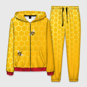 Мужской костюм 3D с принтом Любишь мед, люби и пчелок в Петрозаводске, 100% полиэстер | Манжеты и пояс оформлены тканевой резинкой, двухслойный капюшон со шнурком для регулировки, карманы спереди | мед | насекомые | пчелки | пчелы | соты | шестиугольники