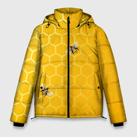 Мужская зимняя куртка 3D с принтом Любишь мед, люби и пчелок в Екатеринбурге, верх — 100% полиэстер; подкладка — 100% полиэстер; утеплитель — 100% полиэстер | длина ниже бедра, свободный силуэт Оверсайз. Есть воротник-стойка, отстегивающийся капюшон и ветрозащитная планка. 

Боковые карманы с листочкой на кнопках и внутренний карман на молнии. | мед | насекомые | пчелки | пчелы | соты | шестиугольники