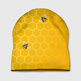 Шапка 3D с принтом Любишь мед, люби и пчелок в Белгороде, 100% полиэстер | универсальный размер, печать по всей поверхности изделия | мед | насекомые | пчелки | пчелы | соты | шестиугольники