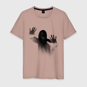 Мужская футболка хлопок с принтом Страшная тень в Санкт-Петербурге, 100% хлопок | прямой крой, круглый вырез горловины, длина до линии бедер, слегка спущенное плечо. | женская фигура | мертвец | привидение | призрак | силуэт | тень | ужасы | хоррор