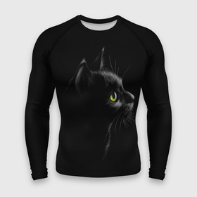 Мужской рашгард 3D с принтом Черный кот на черном фоне в Екатеринбурге,  |  | животное | кот | котэ | кошка | мяу | черный кот