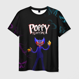 Мужская футболка 3D с принтом Poppy Playtime бабочки в Курске, 100% полиэфир | прямой крой, круглый вырез горловины, длина до линии бедер | huggy wuggy | poppy playtime | игра | кукла | монстр | плэйтайм | поппи плейтайм | хагги вагги | хоррор