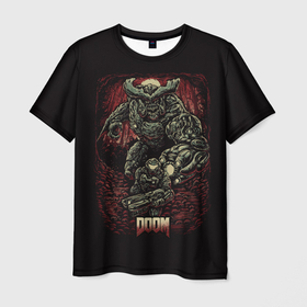 Мужская футболка 3D с принтом Побег Думгая в Курске, 100% полиэфир | прямой крой, круглый вырез горловины, длина до линии бедер | doom | doomguy | game | games | дум | думгай | игра | игры