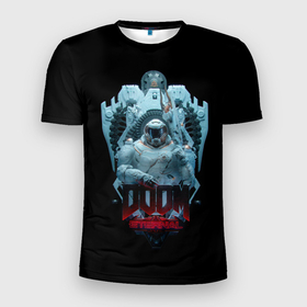 Мужская футболка 3D Slim с принтом White Doom в Белгороде, 100% полиэстер с улучшенными характеристиками | приталенный силуэт, круглая горловина, широкие плечи, сужается к линии бедра | doom | doom eternal | doomguy | game | games | дум | думгай | игра | игры