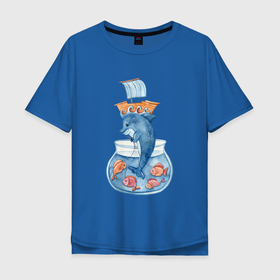 Мужская футболка хлопок Oversize с принтом Дельфин с морскими рыбками в Тюмени, 100% хлопок | свободный крой, круглый ворот, “спинка” длиннее передней части | Тематика изображения на принте: дельфин | море | морской | морской мир | океан | рыбки