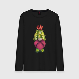 Мужской лонгслив хлопок с принтом Забавный гном   кактус в Кировске, 100% хлопок |  | гном | гномик | кактус | прикол | растение | цветок