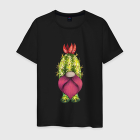 Мужская футболка хлопок с принтом Забавный гном   кактус в Кировске, 100% хлопок | прямой крой, круглый вырез горловины, длина до линии бедер, слегка спущенное плечо. | гном | гномик | кактус | прикол | растение | цветок
