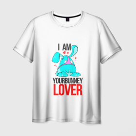 Мужская футболка 3D с принтом Кролик любовник в Санкт-Петербурге, 100% полиэфир | прямой крой, круглый вырез горловины, длина до линии бедер | love | девушке | день святого валентина | парню | подарок | твой зайчик