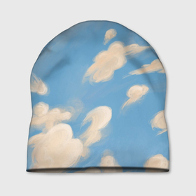 Шапка 3D с принтом Рисунок голубого неба с облаками маслом в Белгороде, 100% полиэстер | универсальный размер, печать по всей поверхности изделия | ветер | иллюстрация | картина маслом | лето | небо | облака | облако | оранжевый | пейзаж | погода | природа | синий | страсть к путешествиям