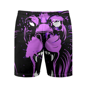 Мужские шорты спортивные с принтом Neon pink lion в Кировске,  |  | fangs | jaw | lion | mane | muzzle | neon | nose | грива | клыки | лев | неон | нос | пасть