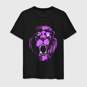 Мужская футболка хлопок с принтом Neon vanguard lion в Белгороде, 100% хлопок | прямой крой, круглый вырез горловины, длина до линии бедер, слегка спущенное плечо. | fangs | jaw | lion | mane | muzzle | neon | nose | грива | клыки | лев | неон | нос | пасть