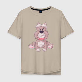 Мужская футболка хлопок Oversize с принтом Пушистый милый песик в Екатеринбурге, 100% хлопок | свободный крой, круглый ворот, “спинка” длиннее передней части | милота | милый | пес | песик | пушистый | собачка