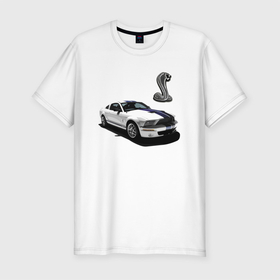Мужская футболка хлопок Slim с принтом Shelby GT 500 в Екатеринбурге, 92% хлопок, 8% лайкра | приталенный силуэт, круглый вырез ворота, длина до линии бедра, короткий рукав | car | fangs | motorsport | power | prestige | shelby gt 500 | snake | usa | viper | автомобиль | гадюка | змея | клыки | мощь | престиж | сша