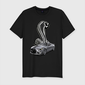 Мужская футболка хлопок Slim с принтом Shelby GT 500   нереально крутое точило , 92% хлопок, 8% лайкра | приталенный силуэт, круглый вырез ворота, длина до линии бедра, короткий рукав | car | fangs | motorsport | power | prestige | shelby gt 500 | snake | usa | viper | автомобиль | гадюка | змея | клыки | мощь | престиж | сша