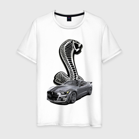 Мужская футболка хлопок с принтом Shelby GT 500   нереально крутое точило в Тюмени, 100% хлопок | прямой крой, круглый вырез горловины, длина до линии бедер, слегка спущенное плечо. | car | fangs | motorsport | power | prestige | shelby gt 500 | snake | usa | viper | автомобиль | гадюка | змея | клыки | мощь | престиж | сша