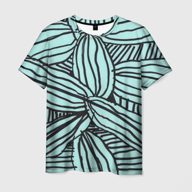 Мужская футболка 3D с принтом Бирюзовые Водоросли в Санкт-Петербурге, 100% полиэфир | прямой крой, круглый вырез горловины, длина до линии бедер | бирюзовые водоросли | бюрюзовый узор | водоросли | водоросли бирюзовые | необычный узор | узор