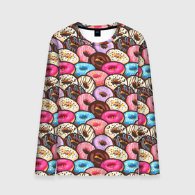 Мужской лонгслив 3D с принтом Sweet donut s в Санкт-Петербурге, 100% полиэстер | длинные рукава, круглый вырез горловины, полуприлегающий силуэт | Тематика изображения на принте: confetti | donut | donuts | glaze | powder | shugar | sweet | глазурь | конфетти | пончик | пончики | пудра | сахар | сладкий