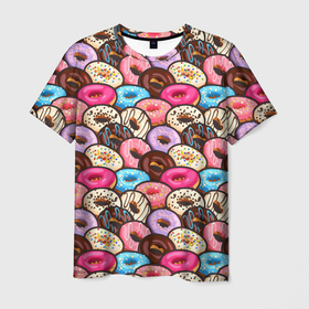 Мужская футболка 3D с принтом Sweet donut s в Петрозаводске, 100% полиэфир | прямой крой, круглый вырез горловины, длина до линии бедер | Тематика изображения на принте: confetti | donut | donuts | glaze | powder | shugar | sweet | глазурь | конфетти | пончик | пончики | пудра | сахар | сладкий