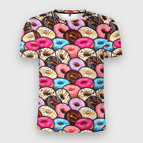Мужская футболка 3D Slim с принтом Sweet donut s в Петрозаводске, 100% полиэстер с улучшенными характеристиками | приталенный силуэт, круглая горловина, широкие плечи, сужается к линии бедра | Тематика изображения на принте: confetti | donut | donuts | glaze | powder | shugar | sweet | глазурь | конфетти | пончик | пончики | пудра | сахар | сладкий