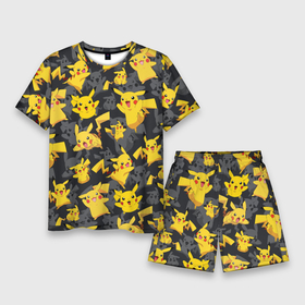 Мужской костюм с шортами 3D с принтом Пикачу паттерн   Pikachu pattern в Тюмени,  |  | anime | pikachu | pokemon | аниме | кетчум | манга | пикачу | покемон