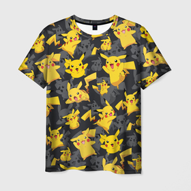 Мужская футболка 3D с принтом Пикачу паттерн   Pikachu pattern в Тюмени, 100% полиэфир | прямой крой, круглый вырез горловины, длина до линии бедер | anime | pikachu | pokemon | аниме | кетчум | манга | пикачу | покемон