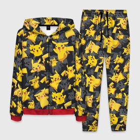 Мужской костюм 3D с принтом Пикачу паттерн   Pikachu pattern , 100% полиэстер | Манжеты и пояс оформлены тканевой резинкой, двухслойный капюшон со шнурком для регулировки, карманы спереди | anime | pikachu | pokemon | аниме | кетчум | манга | пикачу | покемон