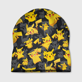 Шапка 3D с принтом Пикачу паттерн   Pikachu pattern в Курске, 100% полиэстер | универсальный размер, печать по всей поверхности изделия | anime | pikachu | pokemon | аниме | кетчум | манга | пикачу | покемон