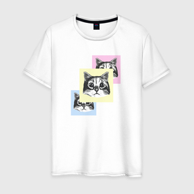 Мужская футболка хлопок с принтом Fluffy Bum в Петрозаводске, 100% хлопок | прямой крой, круглый вырез горловины, длина до линии бедер, слегка спущенное плечо. | cat | животные | кот | милый котик | поп арт