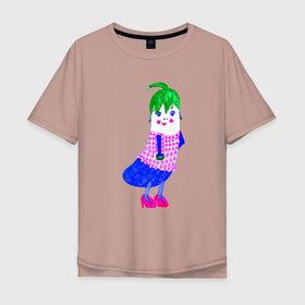 Мужская футболка хлопок Oversize с принтом Мадам Баклажан в Тюмени, 100% хлопок | свободный крой, круглый ворот, “спинка” длиннее передней части | баклажаниха | веселый баклажан | мадам баклажан | мадам овощ | овощатина