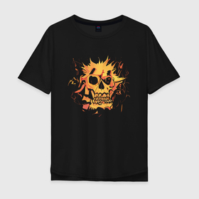 Мужская футболка хлопок Oversize с принтом The Golden Skull в Курске, 100% хлопок | свободный крой, круглый ворот, “спинка” длиннее передней части | Тематика изображения на принте: monster | skull | золото | монстр | огонь | пламя | скелет | череп
