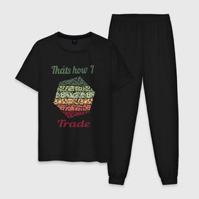 Мужская пижама хлопок с принтом Trade в Санкт-Петербурге, 100% хлопок | брюки и футболка прямого кроя, без карманов, на брюках мягкая резинка на поясе и по низу штанин
 | trade | биржа | валюта | винтаж | график | доллор | монеты | торговля | трейдинг